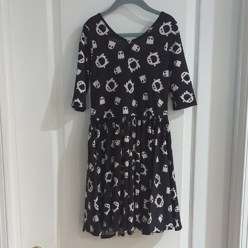 Dot Dot Smile Black Dress with White Ghost Pattern
